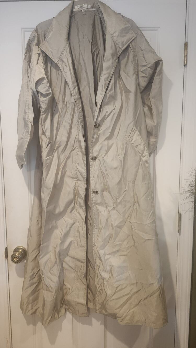Mycra Pac Designer Wear M/L Iridescent Bronze Gold Maxi Duster Trench Coat #282